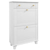 Slim Shoe Storage with 2 Flip Drawers and Adjustable Shelves Shoe Cabinet Organizer for 8 Pair,  White