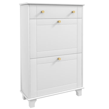 Slim Shoe Storage with 2 Flip Drawers and Adjustable Shelves Shoe Cabinet Organizer for 8 Pair,  White