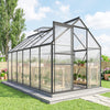 6' x 12' x 6.5' Walk-in Greenhouse, Polycarbonate Greenhouse with Adjustable Roof Vent, Base, Sliding Door, Charcoal Grey