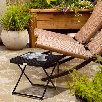 Patio Wicker Coffee Table, Outdoor PE Rattan Garden Folding Side Table, 15.75