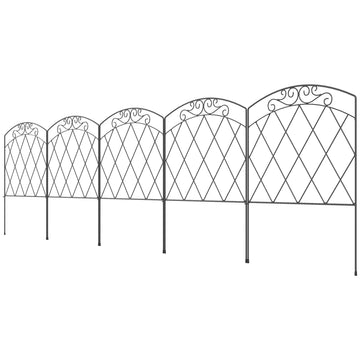 5 Pack Garden Fencing for Yard, Decorative Fence Panels as Animal Barrier and Flower Edging, Swirls Black