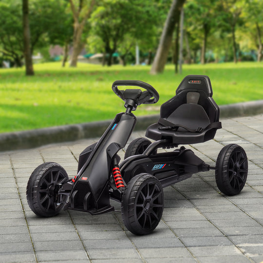Pedal Go Kart with Adjustable Seat, Forward, Backward, Handbrake, Shock Absorption for 3-8 Years, Black