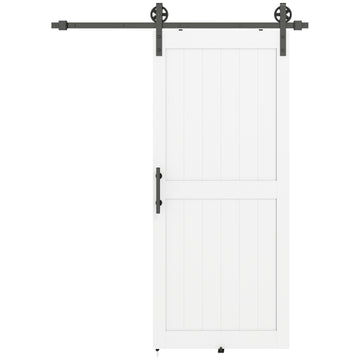 36inx84in Barn Door with 6FT Sliding Door Hardware Kit, Handle, Upgraded Rollers and Floor Guide, Waterproof, White