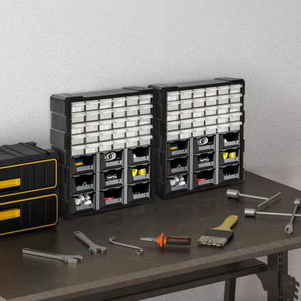 Organisateur de pièces en plastique à 39 tiroirs, armoire de rangement murale pour petits écrous, boulons et outils, ensemble de 2, noir
