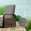 Wicker Outdoor Recliner Chair, Reclining Lounge Chair with Adjustable Backrest, Footrest and Side Tray, Light Grey