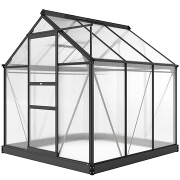 Greenhouse Garden, Green House, Outdoor Greenhouse Kit, PC Board with Sliding Door, 6.2' x 6.3' x 6.6', Grey