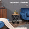 Industrial End Table with Round Tabletop, Sofa Side Table with Steel Frame, 15.7