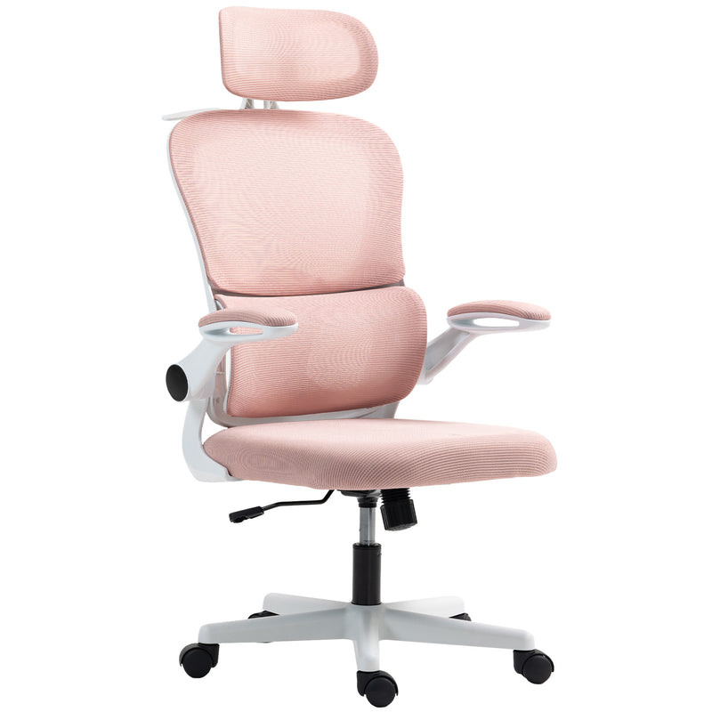 Mesh Office Chair, Ergonomic Desk Chair with Flip-up Armrest, Rotatable Headrest, Adjustable Lumbar Support, Black