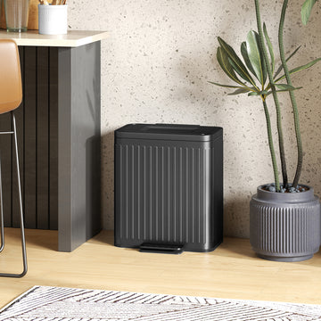 Trash Can, 2 x 5.3 Gallon (2 x 20 L) Garbage Can with Soft-Close Lid, Removable Inner Buckets for Kitchen Home Office