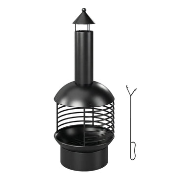Outdoor Fire Pit, Portable Wood Burning Firepit with Poker, Charcoal Grid, Modern Chimney Design Fireplace, Black