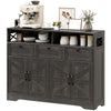 Sideboard, Buffet Cabinet with 4 Barn Doors and 3 Drawers, Coffee Bar Cabinet with Adjustable Shelves, Espresso