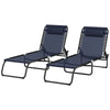 2 PCs Folding Lounge Chair, Adjustable Chaise Lounge with Headrest, Reclining Lounger Cot for Camping, Hiking, Dark Blue
