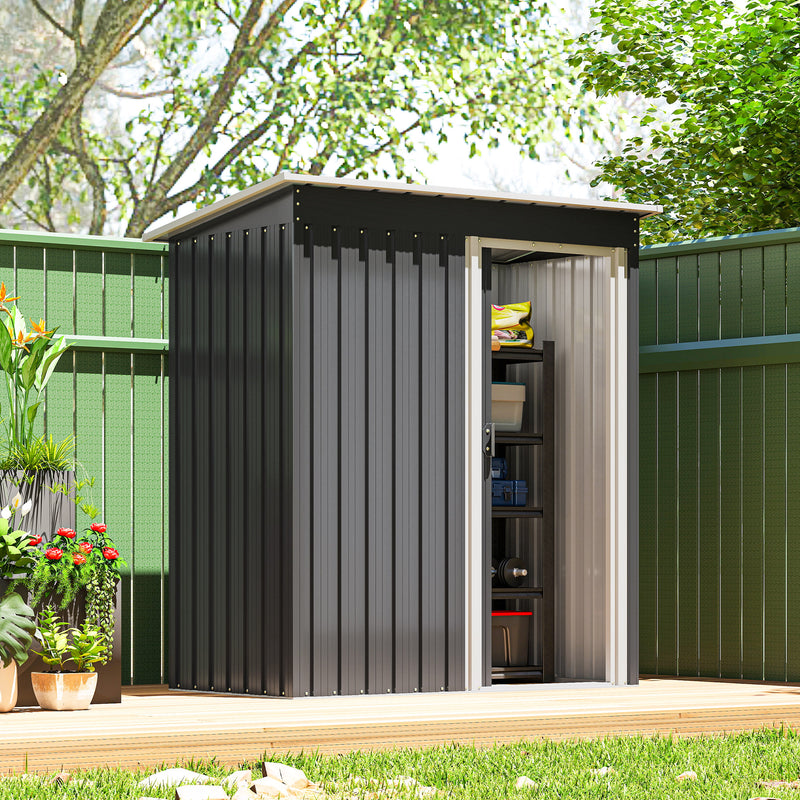 5 x 3 FT Outdoor Storage Shed with Sliding Door and Sloped Roof, Steel Frame Garden Shed Tool Equipment
