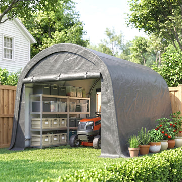 10' x 10' Outdoor Storage Tent, Heavy Duty and Waterproof Portable Shed for Bike, Motorcycle & Garden Tools, Light Grey