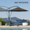 9.5' Cantilever Umbrella with Wind Protection Strap and Cover, Hanging Umbrella with Crank and Cross Base, UPF 50+, Grey