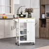 Modern Rolling Kitchen Island Cart with Drawer, Natural Wood Top, Towel Rack, Door Storage Cabinet, White