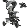 6-in-1 Toddler Tricycle for 12-50 Months, Foldable Kids Trike with Adjustable Seat and Push Handle, Safety Harness, Removable Canopy, Footrest, Grey
