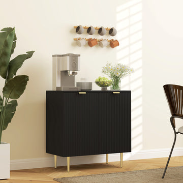 Modern Kitchen Storage Cabinet, Sideboard Buffet Cabinet with Adjustable Shelves and Metal Legs for Kitchen, Black