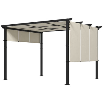 10' x 10' Metal Pergola, Outdoor Pergola with Retractable Canopy, for Garden, Patio, Backyard, Deck, Beige