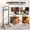 Fireplace Tools Set 5 Pieces Metal Fire Place Kit with Brush, Shovel, Poker, A Pair of Tongs, Stand, Black
