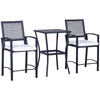 3 Pieces Outdoor Wicker Bar Set, Classic Bistro Bar Set Garden Rattan Style Patio Bar Table & High Chairs w/ Cushions Home Bar Furniture, Cream White