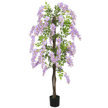 5.9FT Fake Wisteria Tree with Natural Wood Trunk, Artificial Plant in Nursery Pot, Greenery Tall Faux Floor Plant Purple