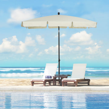 6.5x4ft Rectangle Patio Umbrella Aluminum Tilt Adjustable Garden Parasol  Sun Shade Outdoor Canopy Cream White