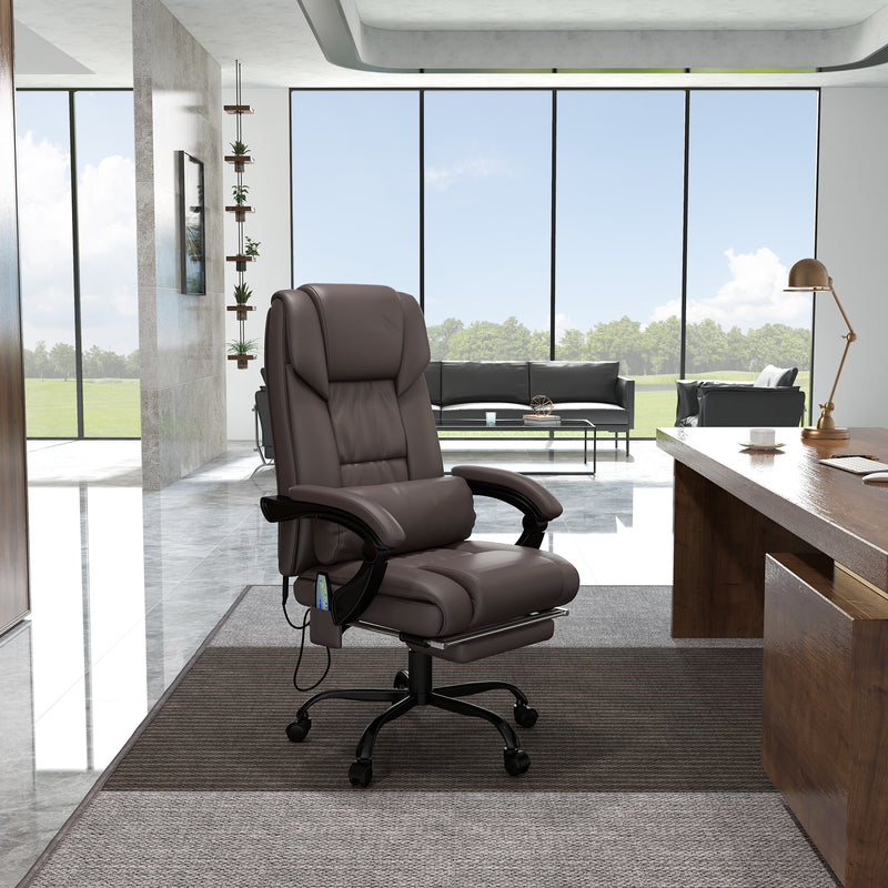 6-Point Vibration Massage Chair, Height Adjustable Reclining Computer Chair with Retractable Footrest, Brown