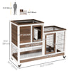 Wooden Rabbit Hutch, Indoor Bunny Cage with Wheels, Pull Out Trays, Run, Grey