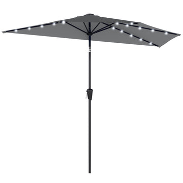 Half Outdoor Patio Umbrella with Solar LED Lights Half Umbrella with Crank 9ft Dark Grey