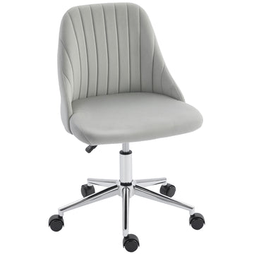 Vanity Chair for Makeup, Velvet Comfy Office Chair with Adjustable Height, Swivel Wheels for Bedroom, Living Room, Grey