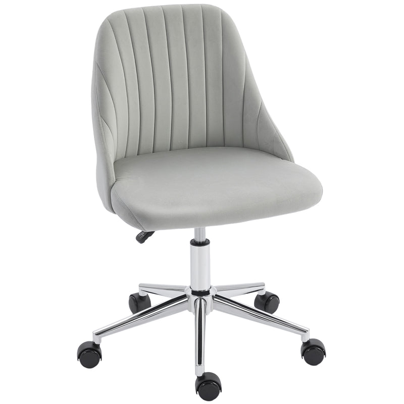 Vanity Chair for Makeup, Velvet Comfy Office Chair with Adjustable Height, Swivel Wheels for Bedroom, Living Room, Grey