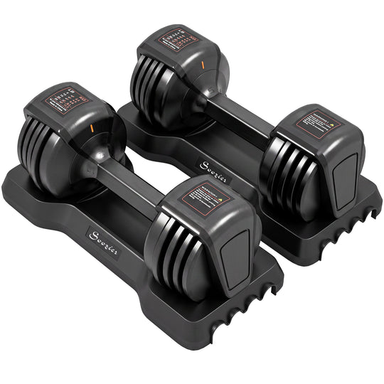 5-25 lbs Adjustable Dumbbell Set of 2, 5-in-1 Dumbbell Weights with Quick-Dial System, Non-Slip Grip, Storage Tray