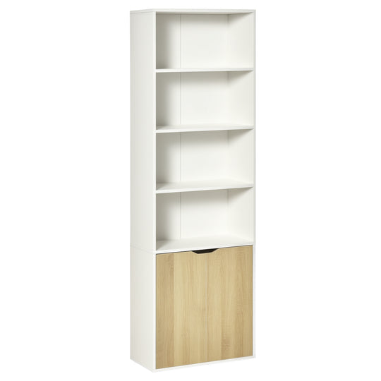 Bibliothèque ouverte à 4 niveaux avec portes, meuble de rangement moderne pour salon, salle de bain, bureau, chêne