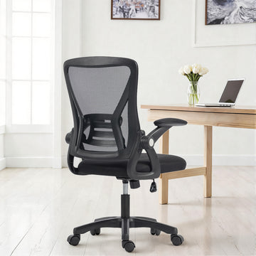 Office Chair, Mesh Desk Chair with Flip-up Armrests, Lumbar Support, Adjustable Height, Black