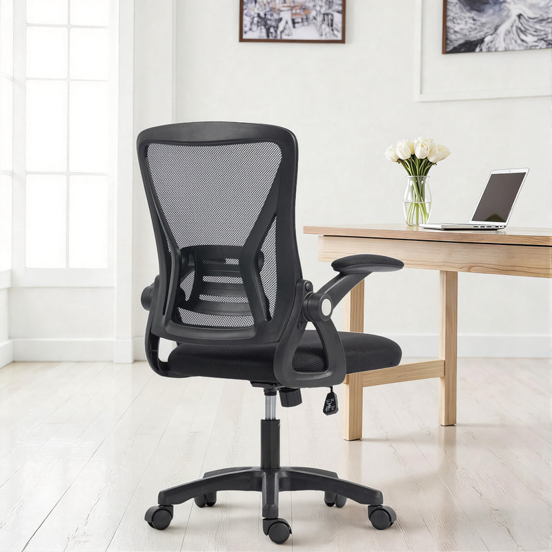 Office Chair, Mesh Desk Chair with Flip-up Armrests, Lumbar Support, Adjustable Height, Black