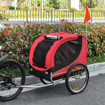 Aosom Dog Bike Trailer, Pet Cart Bicycle, Wagon Cargo Carrier Attachment with Hitch, Reflectors, Flag for Small Medium Dogs, Pet Wheelchair for Travelling, Red