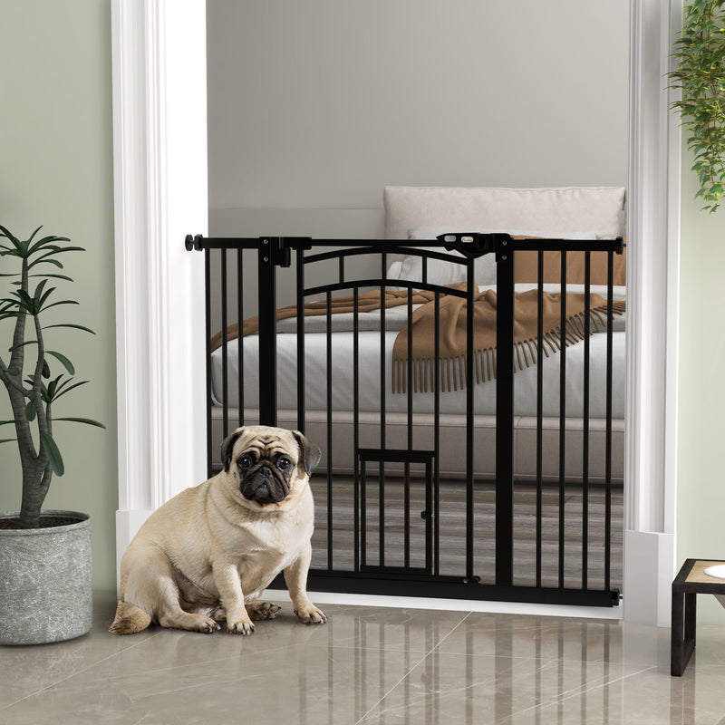 Auto-Close Pet Gate, Stair Gate with Cat Door, Double Locking for Doorways Hallways Stairs, Fits 29