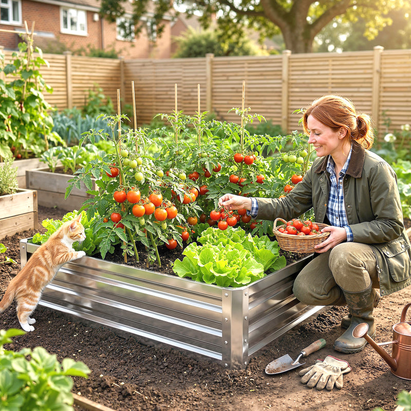 4' x 4' x 1' Galvanized Raised Garden Bed, Outdoor Metal Planter Box with Open Bottom, Square Raised Garden Box for Vegetables, Flowers, Herbs, Silver