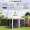 10' x 10' Pop Up Canopy Tent Gazebo, Foldable Canopy Tent with Zipper Mesh Sidewalls and Carry Bag, Easy Setup Screen Shelter for Backyard Patio Outdoor, Beige