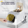 Extra Large Stainless Steel Litter Box, Enclosed Kitty Litter Box for Big Cats with Scoop, Deodorizer Bag