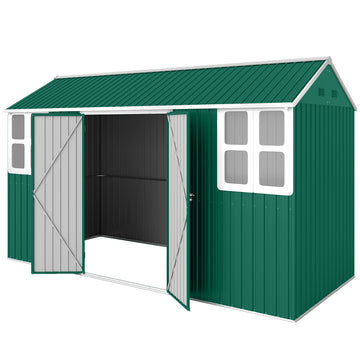 8.5' x 5.5' Metal Garden Storage Shed, Outdoor Tool Storage House with Lockable Door, Vents, Sloped Roof, Green