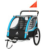3-in-1 Bike Trailer for Kids, Running Stroller with 2 Seats, Jogging Cart with 5-Point Harness, Storage Units, Blue