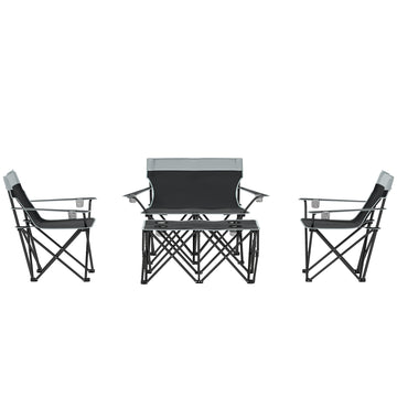 4 Piece Folding Camping Table and Chairs, Outdoor Lawn Chair Set w/ Table, Cup Holders for Hiking, Picnic, Grey