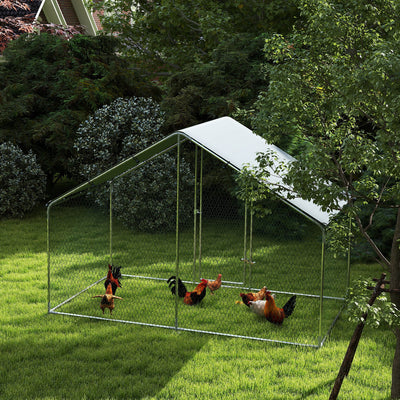 Metal Chicken Coop, 9.8 x 5.6 FT Walk-in Chicken Run with Cover, Lockable Door, Outdoor Poultry Cage for 5-8 Chickens