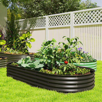 6' x 3' x 1' Large Outdoor Planter Box, Galvanized Raised Garden Bed with Metal Plant Stake, Silver, Black