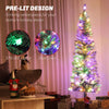 6ft Prelit Pencil Artificial Christmas Tree, Flocked Xmas Tree with Remote, Dual Colour LEDs, 429 Tips, Metal Stand