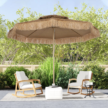 10 ft. Hula Thatched Tiki Patio Outdoor Umbrella with 8 Ribs, UPF30+, for Garden, Backyard, Deck, Pool, Natural