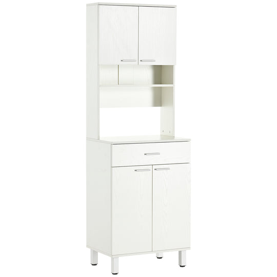 Modern Kitchen Buffet with Hutch Wooden Storage Cupboard with Microwave Counter 2 Cabinet and Drawer for Dining Room Living Room, White