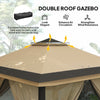 11' x 11' Pop Up Gazebo, Double Roof Foldable Height Adjustable Canopy Tent with Mesh Sidewalls, Carrying Bag, Beige